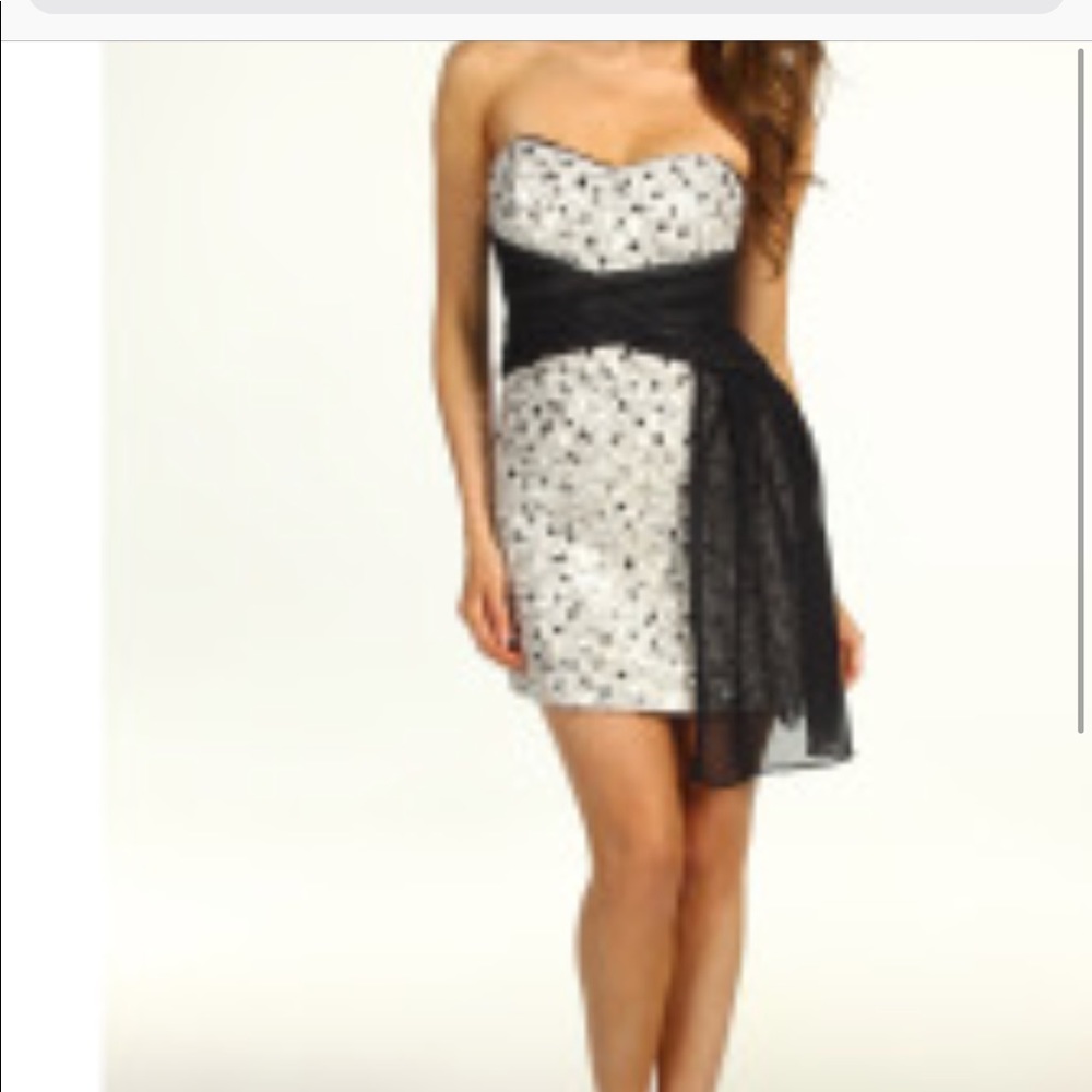Max and Leo Sequin and lace strapless dress